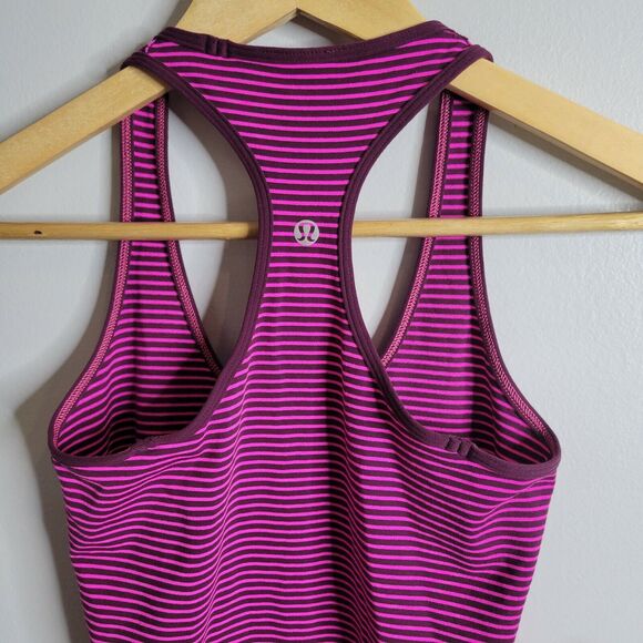 Lululemon Cool Racerback Tank Hyper Stripe Raspberry Glo Light / Plum 6/8? EUC - Picture 2 of 9